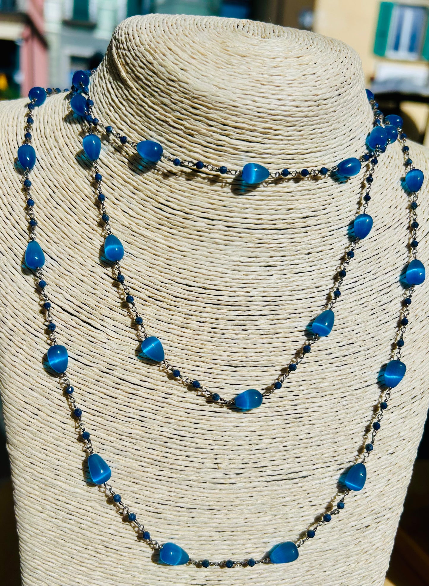 Long Agate and Lapis Lazuli Necklace